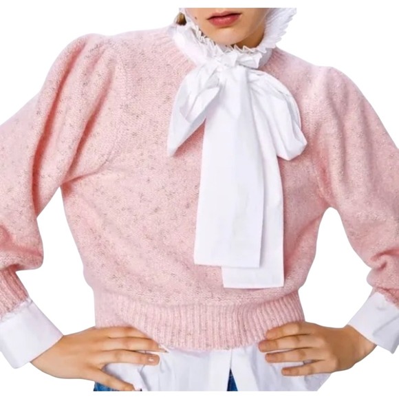 Zara Sweaters - ZARA Pink Sparkle Puff Sleeve Sweater Womens Size Medium